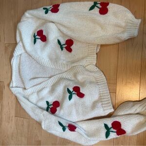 Cherry Embroidered White Sweater